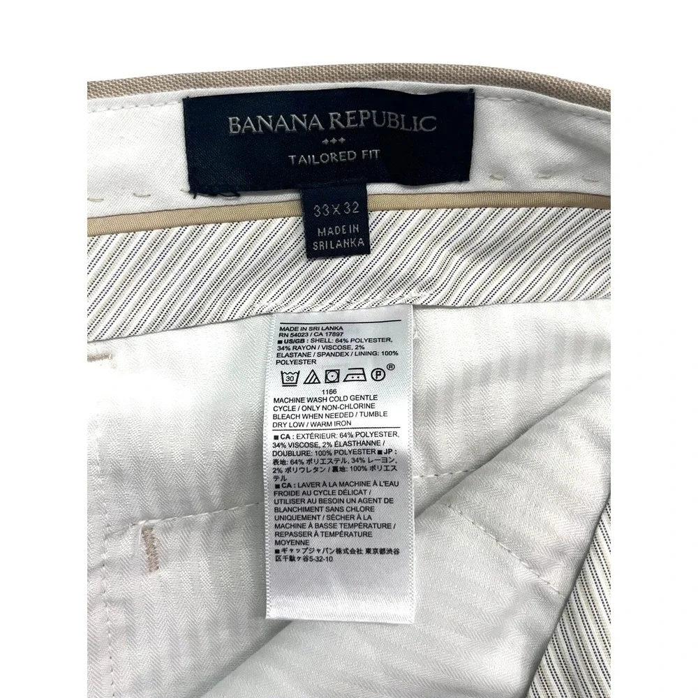 Banana Republic 34x30 Tan Gray Pinstripe Dress Suit Pants Trousers Flat Front